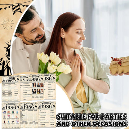 70Pcs 70th Birthday Party Games Born In 1956 Fun 1956 Trivia Music Slang Books Game Double-Sided Game Cards Vintage 70th Birthday Party Supplies for 70 Year Old Activity Anniversary Class Reunion