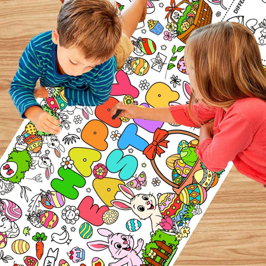 Happy Easter Coloring Tablecloth for Kids Easter Giant Coloring Poster 30x72 Inches Easter Coloring Tablecloth for DIY Painting Activities Drawing Paper Crafts for Bunny Spring Party Decor