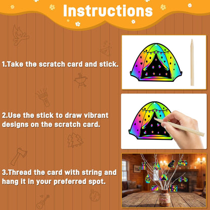 90shine 90Sets Camping Crafts Black Scratch Magic Crafts Art Kit Camp Fun Classroom Preschool Activities Party Favors