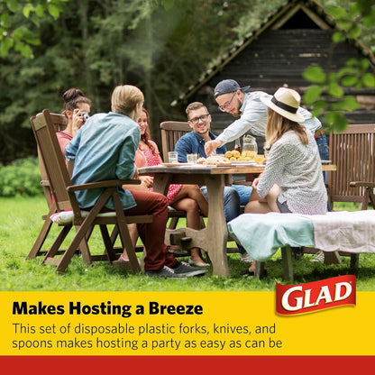 Glad Clear Disposable Cutlery Set with Heavy Duty Plastic Forks, Knives, and Spoons, Reusable Dishwasher Safe Plastic Utensils for Parties and Everyday Use, 240 Count