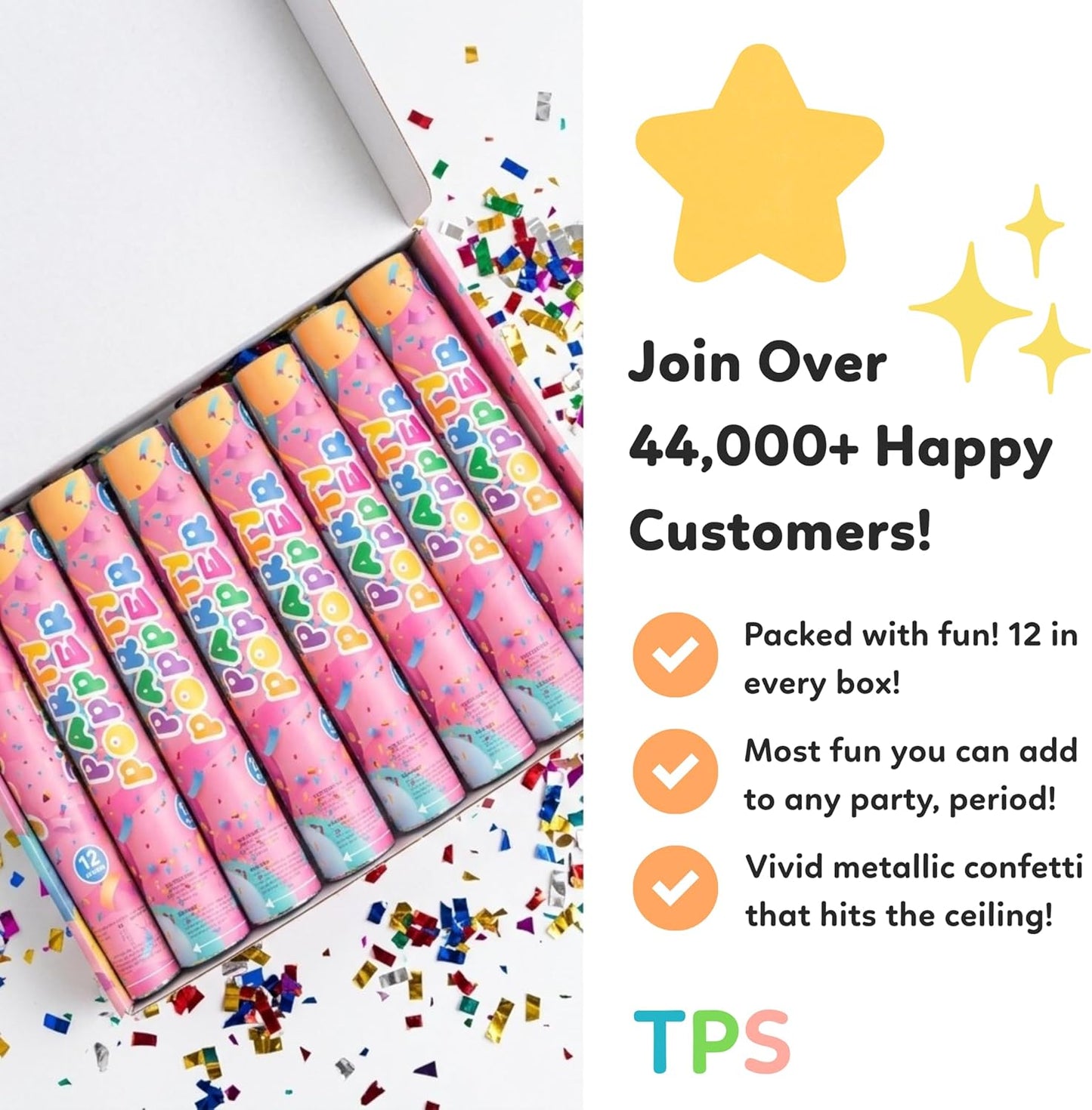 Confetti Poppers Confetti Cannon | 12 Pack | Glitter Multicolor | Party Poppers for Graduation, Birthday, Wedding | Alternative to Fireworks Smoke Bombs | Launches 25 ft | 12 inch | TUR Party Supplies