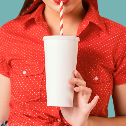PakTalk 100 Pack Red Straws, Disposable Red and White Biodegradable Paper Striped Straws for Cocktail, Milkshake, Coffee, Lemonade (0.24" x 7.75")