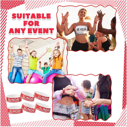 Henoyso 600 Pcs Saturday Paper Wristbands Event Admission Paper Bracelets Numbered Waterproof Party Armbands for Events Day of the Week(Red)