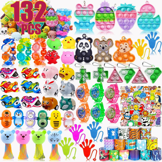 Sibucor 132 Pcs Party Favors for Kids, Prizes Treasure Box Toys for Classroom, Goodie Bag Stuffers, Pinata Filler, Treasure Chest, Prize Box Toys, Birthday Squishy Gifts