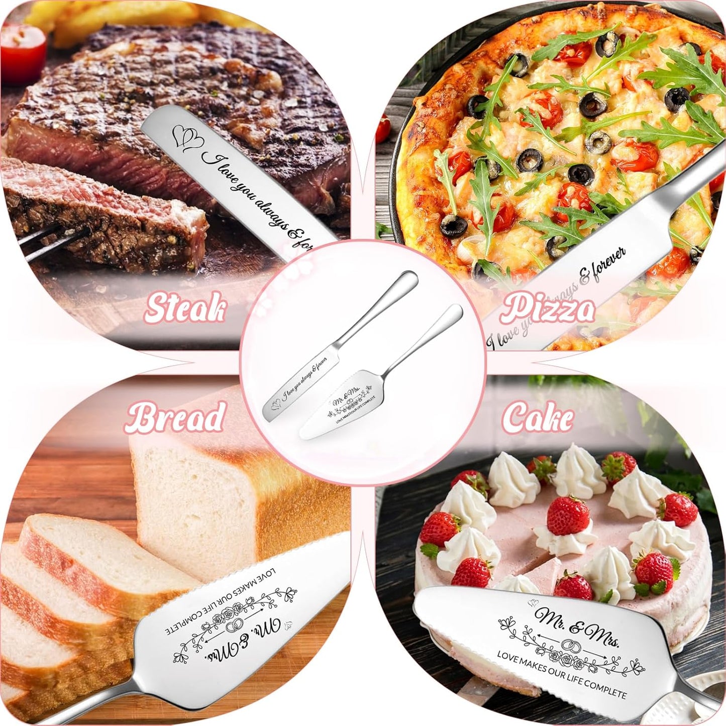 Personalized Cake Cutter Custom Wedding Cake Knife and Server Set Stainless Steel Cake Cutting Set Customize Gifts for Wedding Birthday (Black)