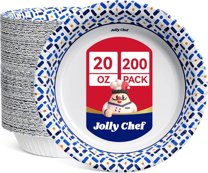 JOLLY CHEF 12 oz Paper Bowls 200 Count, Soak-Proof, Heavy Duty Small Disposable Bowls Bulk for Snacks, Desserts, Breakfast, Lunch, and Party Use