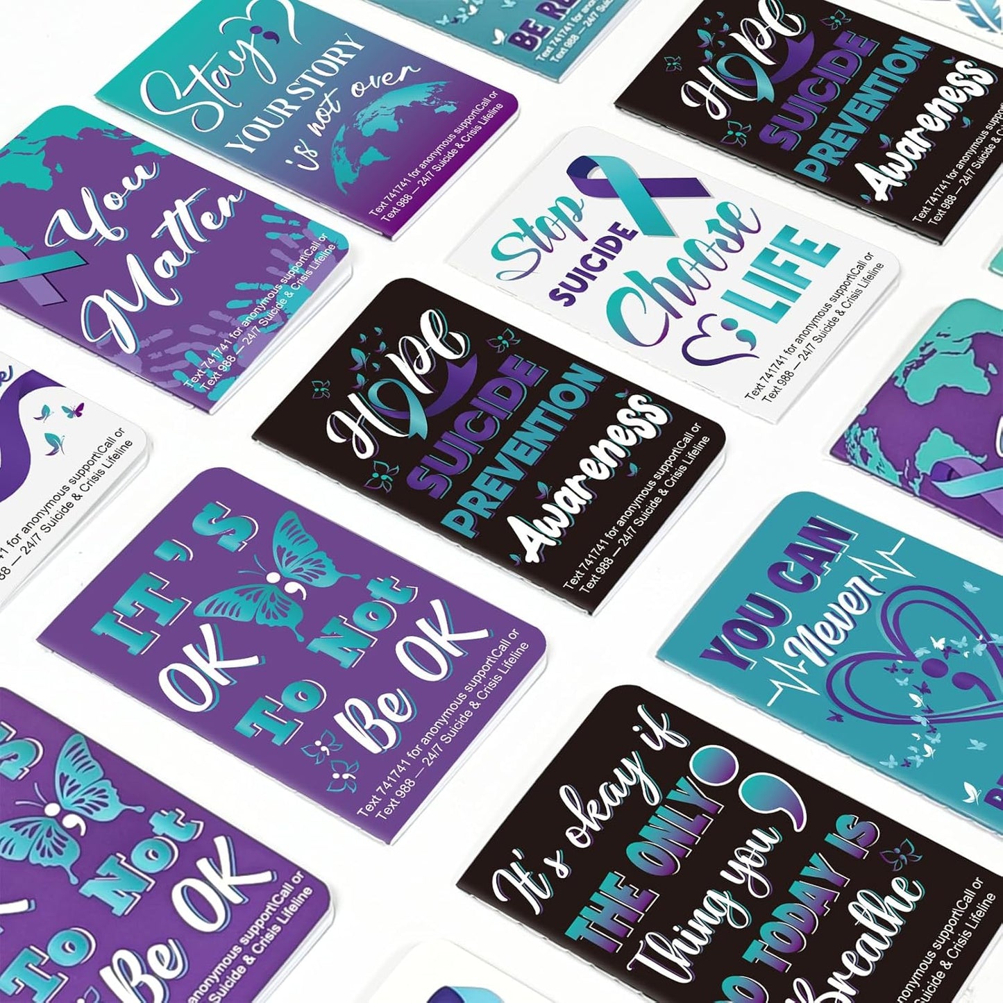 Cinrobiye 24 Pcs Suicide Prevention Awareness Mini Pocket Notebook Bulk Teal Purple Ribbon Motivational Notebook for Suicide Prevention Month Charity Mental Health Care Seminar Party Favors Gifts