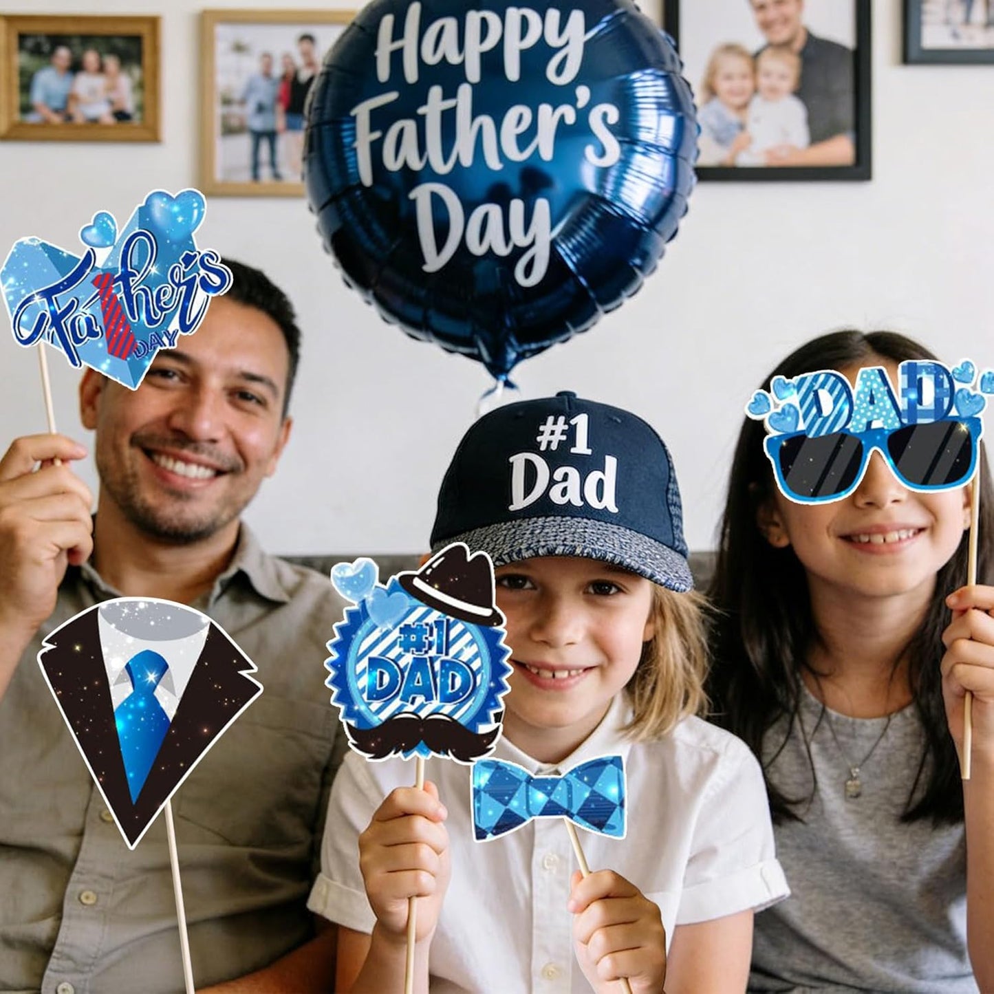 30Pcs Father's Day Photo Booth Props & Selfie Frame Set, Best Dad Super Dad Party Photo Props with 1Pc Selfie Banner for Father's Day Decoration Birthday Party Supplies Gifts