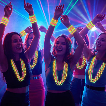 12 Pack Neon Glow in The Dark Beaded Necklaces Accessories Bulk 16 Inch for Halloween 80s Party Favors Decorations