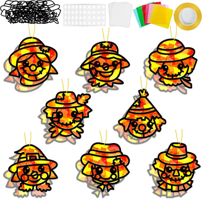 QOUBAI 32 Sets Stars Suncatchers Craft Back to School DIY Stained Glass Window Patriotic 4th of July Paper Craft Home School Classroom Decor Kid Birthday Gift Creative Art Activity Game - Colors A