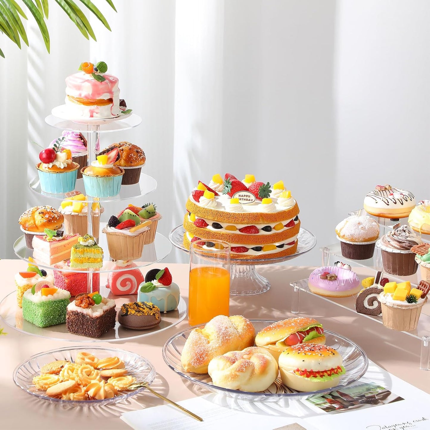 6 Pcs Acrylic Dessert Stands Set Include Display Risers Cupcake Tower and Clear Round Dessert Trays Cake Table Holder for Wedding Baby Shower Decoration(Classic Style)