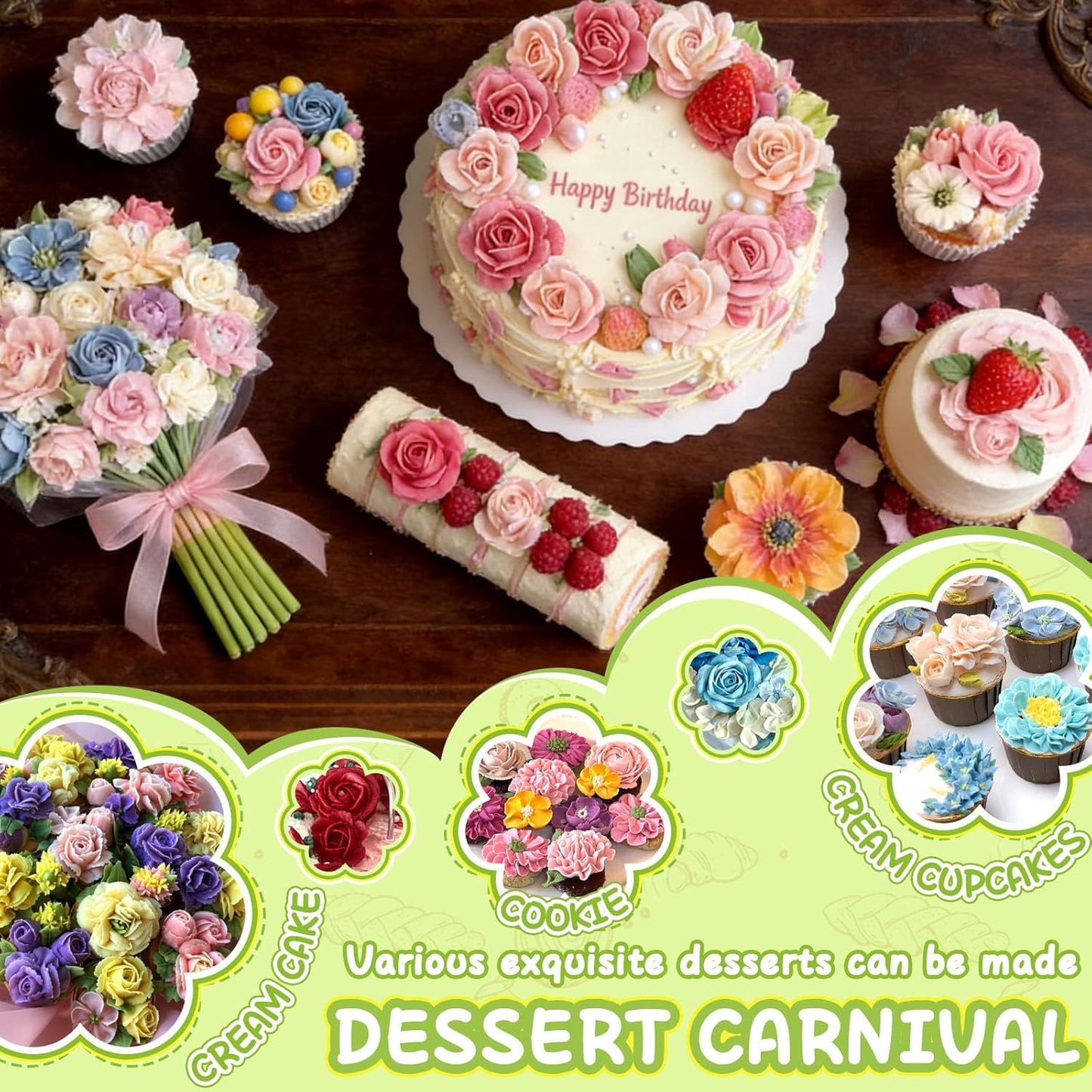 Hendiy 7Pieces/set Cake Decorating Tips Set Cream Icing Piping Fondant Rose Nozzle Pastry Tools Fondant Decorating Tools