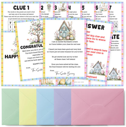 Easter Scavenger Hunt Games, Easter Treasure Hunt Clues Game Cards, Family Party Games for Kids and Adults, Holiday Party Game for Activities Decorations Supplies, 5x7 Inch (Indoor)-A03