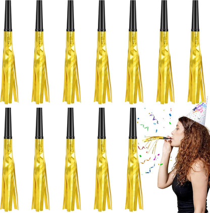 12 Pcs Noise Makers Glitter Metallic Fringed Party Blowers for Birthday New Years Graduation Sporting Events Party Favor Supplies (Mixed Colors)