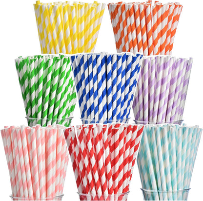 ALINK 100 White and Gold Striped Paper Straws, Biodegradable Disposable Drinking Straws for Birthday, Bridal/Baby Shower, Christmas, New Year, Party Decoration Supplies