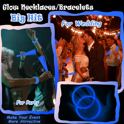 100 pk 8" Glow Sticks Bulk Party Favors, Light up Glow Necklaces & Bracelets in the Dark Party Supplies For Christmas Halloween 4th of July Birthday Neon Party (100 * Blue)