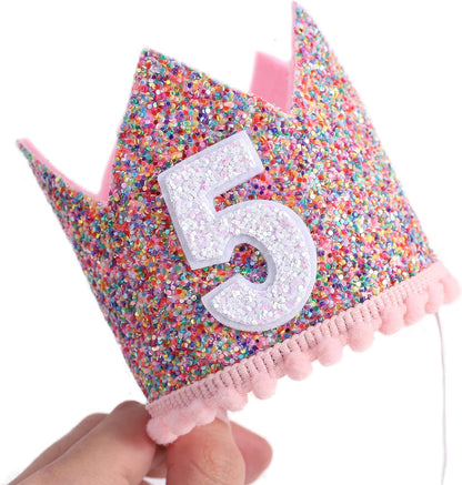 Rainbow Crown - 4th Birthday Party Glitter Crown, Kids Birthday Hats, Baby Photo Props, Little Girls Hair Accessories