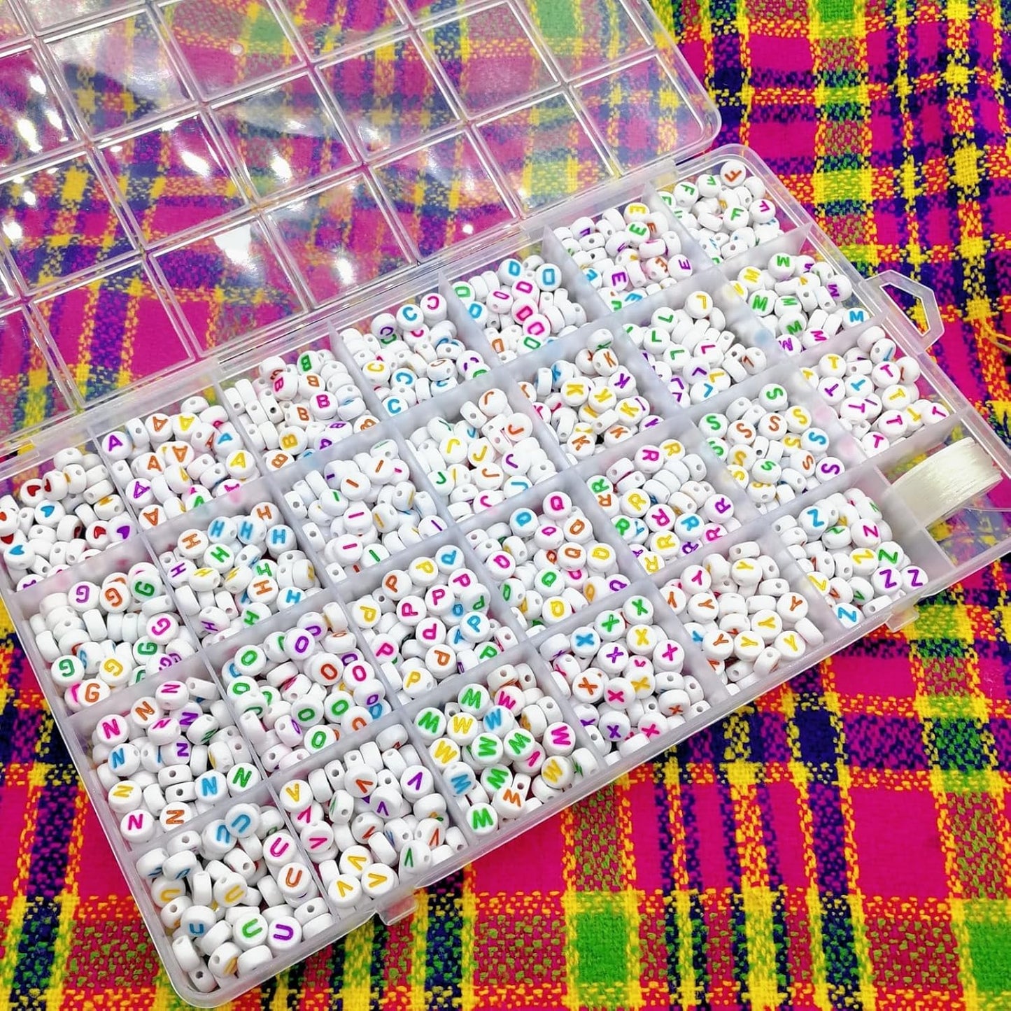Amaney 1400pcs Glow Letter Beads, Heart Beads Whit Elastic Beading Cord,4x7mm Round Acrylic Alphabet Beads for Friend Bracelet Jewelry Making