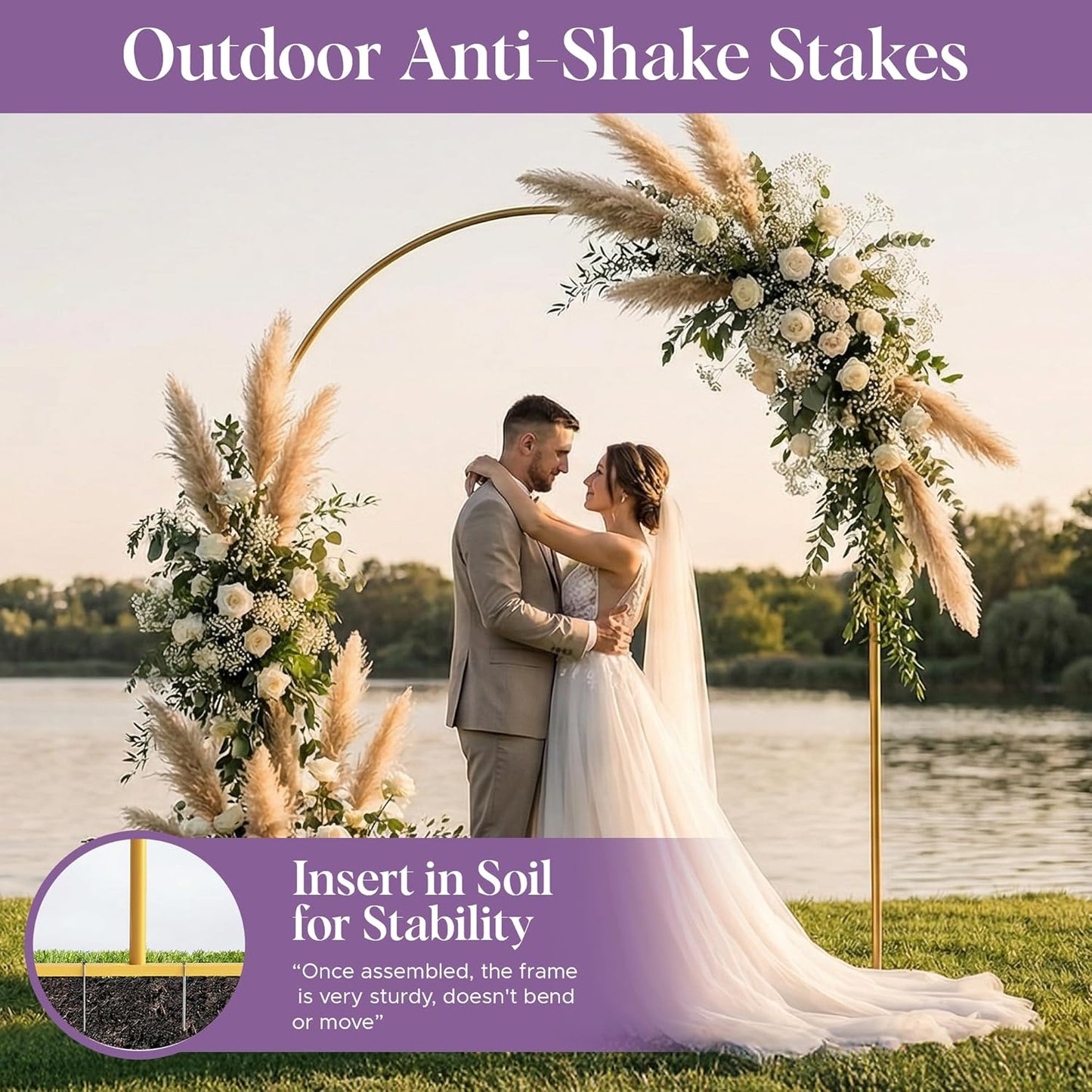 3 Pack Gold Metal Arch Backdrop Stand Set - 6FT, 5FT, 4FT Balloon Stand for Weddings Ceremony, Parties, and Baby Showers - Door Frame Backdrop Stand