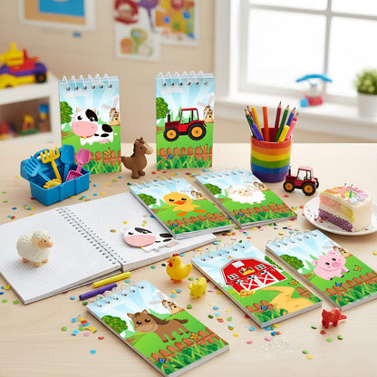 Clabby 24 Pcs Farm Animal Mini Notepad Farm Animal Party Favors for Kids Chick Pocket Journal Notebook Small Barnyard Spiral Notebook Bulk for Summer Birthday Party Decor School Student(Cute Style)