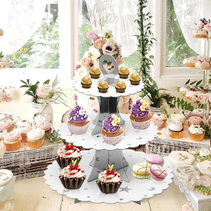 Soleebee 3-Tier Cupcake Stand, Cardboard Cupcake Tower, Dessert Cup Cake Stand Tower for Birthday Wedding Party Decoration, Cupcake Tier Stand 1 Set (Black)