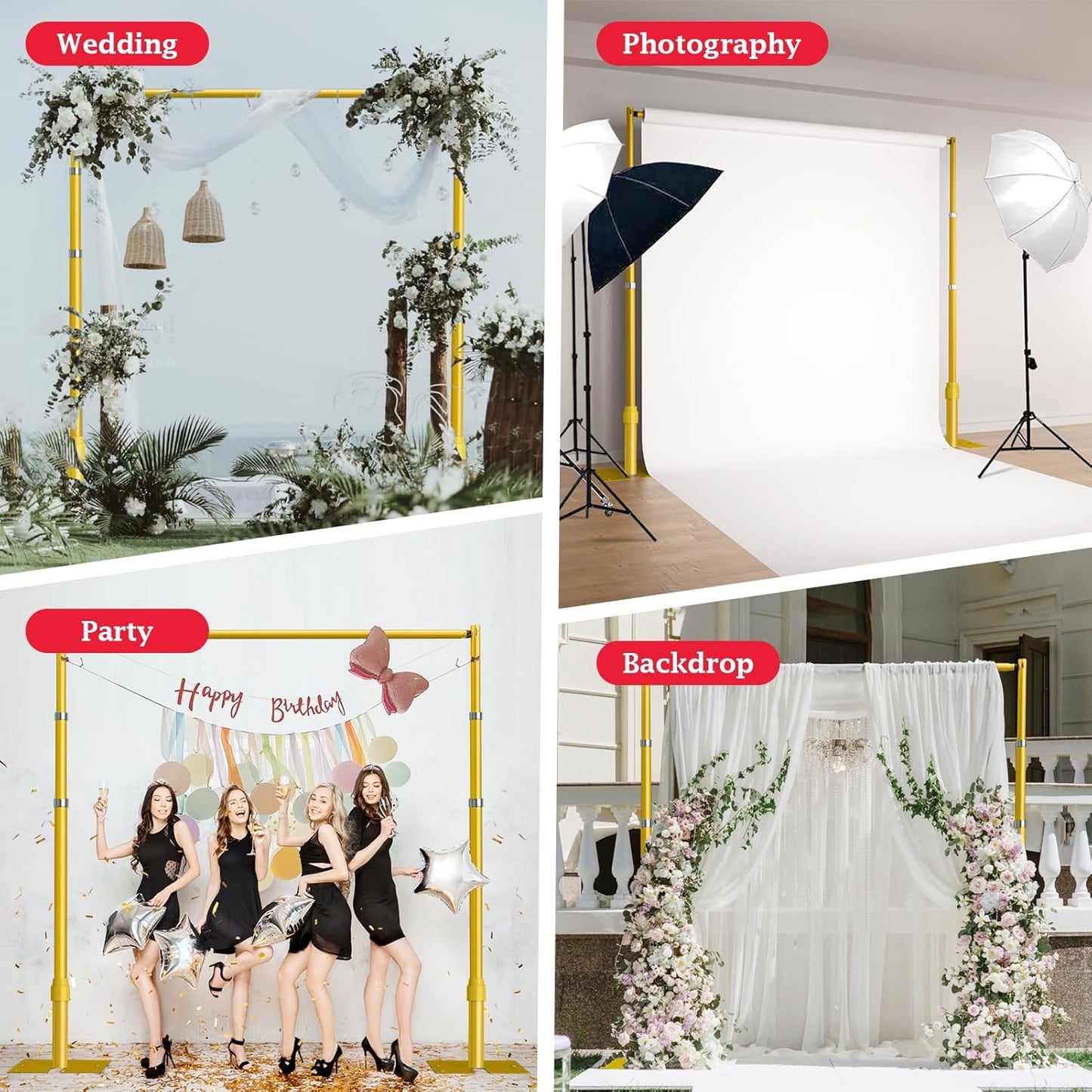 EMART 10x10ft Heavy Duty Backdrop Stand Kit, Adjustable Pipe and Drape Photo Booth Frame for Wedding, Party, Christmas, Birthday Decorations