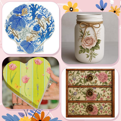 Crtiin 20 Pack Decoupage Napkins Floral Napkins Flower Cocktail Paper Decorative Toilet for Valentine's Day Birthday Party Beautiful Gorgeous, 20 Styles Each 6.5 Inches(Style 1)