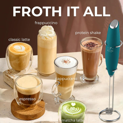 Zulay Kitchen Powerful Milk Frother Wand With Duracell Batteries - Ultra Fast Handheld Drink Mixer - Electric Whisk Foam Maker for Coffee, Lattes, Cappuccino & Matcha - Z1 Motor - Black - Colors A