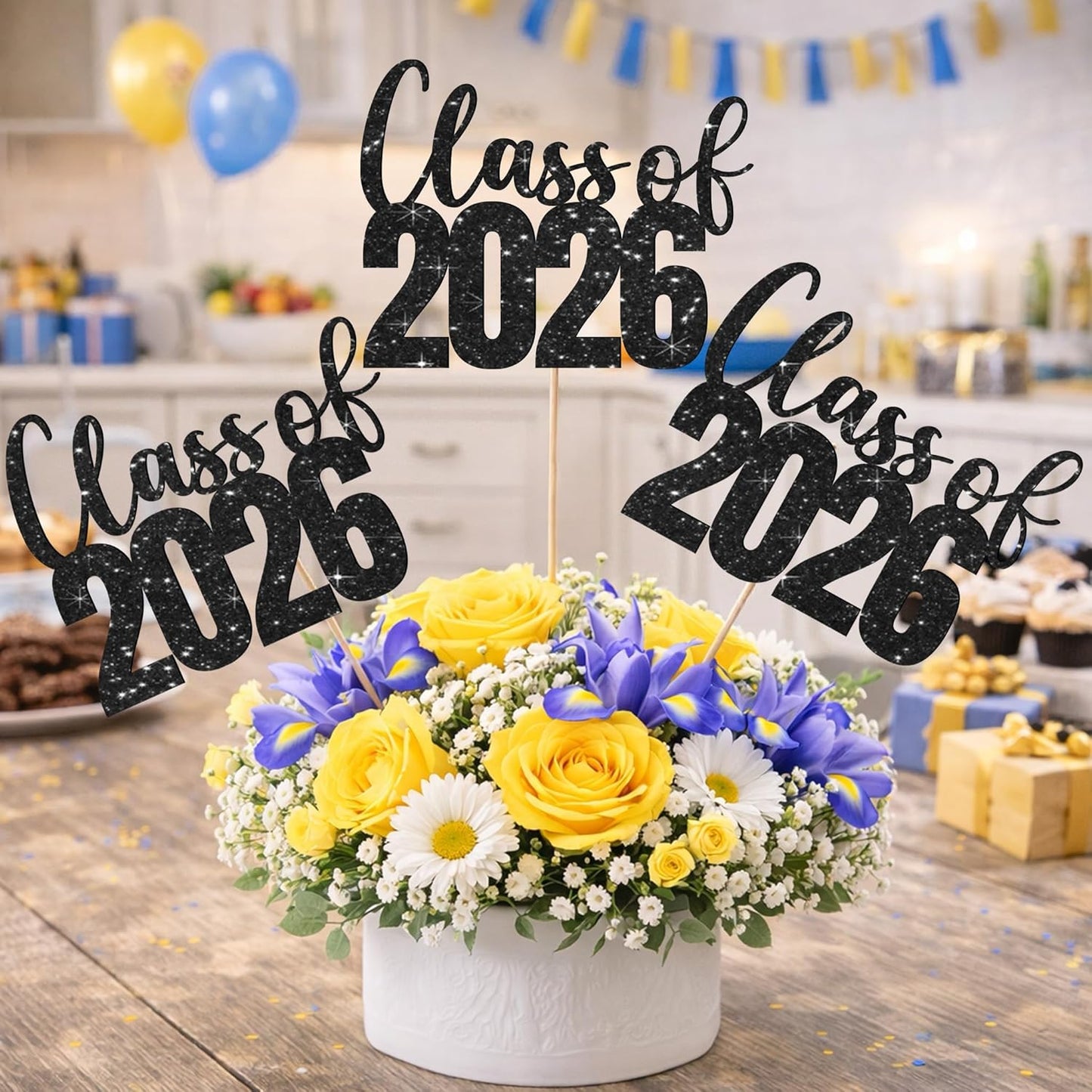 Class of 2026 Centerpieces Sticks for Graduation, 16 Pcs Graduation Decorations Cake Toppers, Graduation Theme Party Decorations Supply(BG)