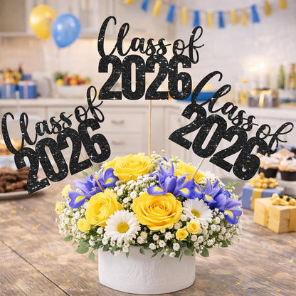 Class of 2026 Centerpieces Sticks for Graduation, 16 Pcs Graduation Decorations Cake Toppers, Graduation Theme Party Decorations Supply(BG)