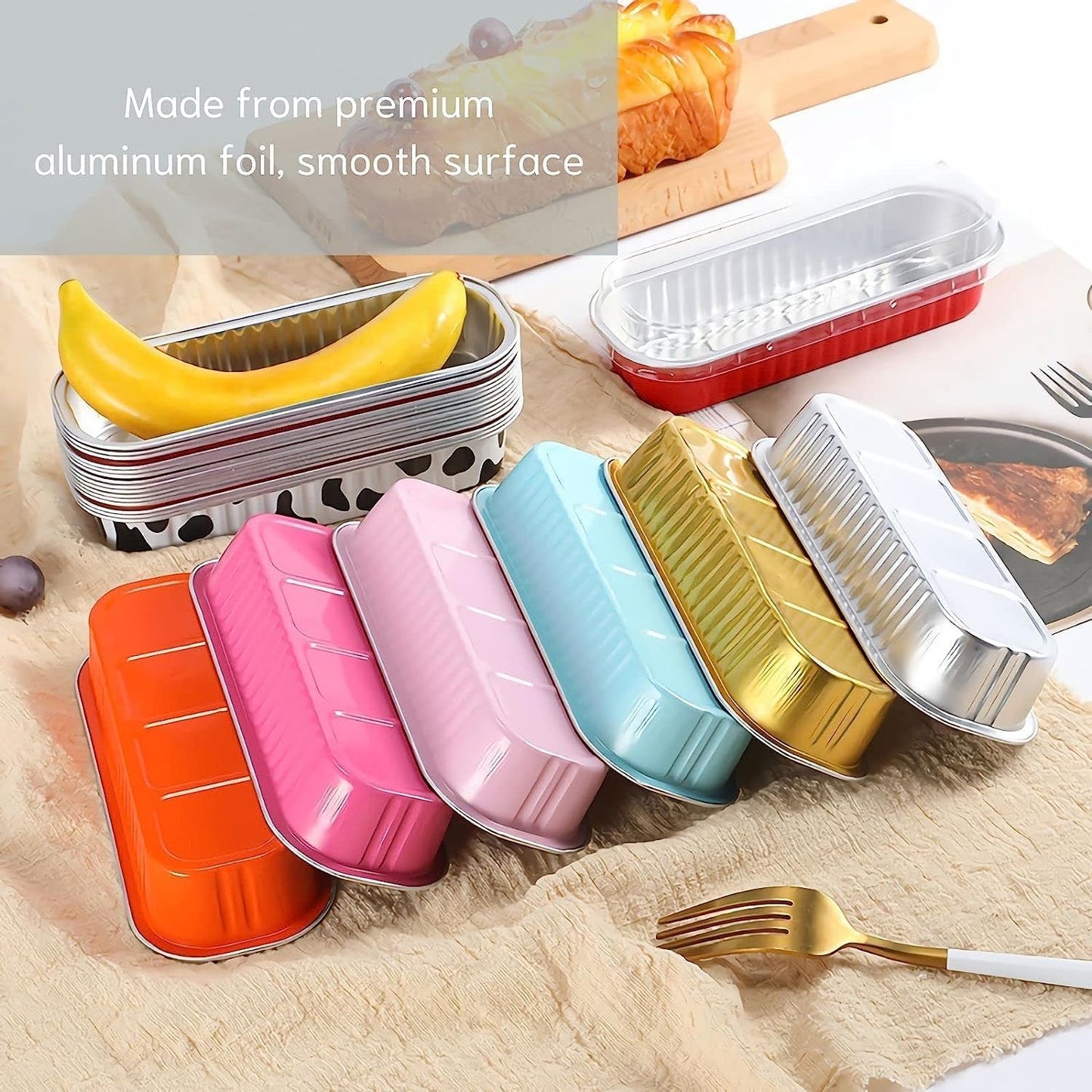 Findful Mini Loaf Baking Pans with Lids and Spoons (50 Pack, 6.8oz) Rectangle Aluminum Foil Baking Pans Tins Containers - Cupcake Containers Wrappers Cheesecake Creme Brulee Ramekins