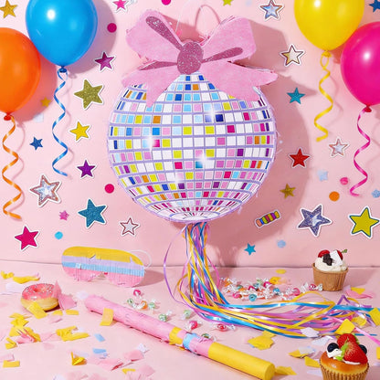 Rock and Roll Skeleton Piñata with Headphones Design Blindfold Hitting Stick Confetti for Music Themed Birthday Party (15.56 x 13.19 x 2.76 inch)