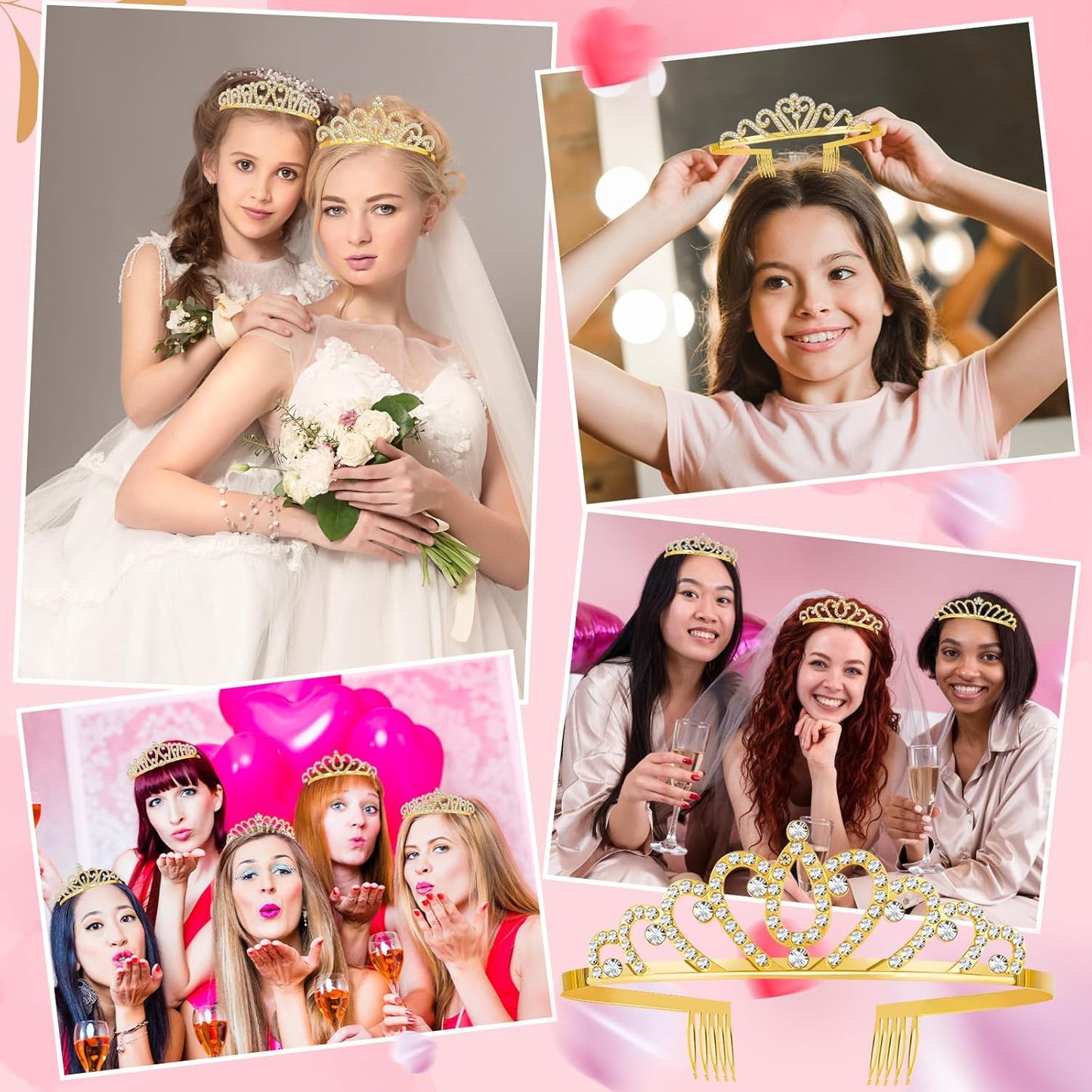 10 Pcs Crystal Crowns Headbands, Gold Princess Headband Rhinestone Crown Queen Headband with Comb for Women Princess Hair Accessories for Birthday Party, Wedding(Random)