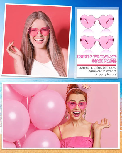 Frienda 8 Pairs Heart Shaped Sunglasses for Women Rimless Heart Glasses Candy Color Sunglasses for Party Favor