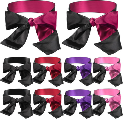 Coume 10 Pcs Satin Eye Mask Blindfold, 150 Cm/ 59 Inch Silk Blindfolds Sleeping Face Cover Blindfold Tie for Party Games, Black Rose Red Purple Pink