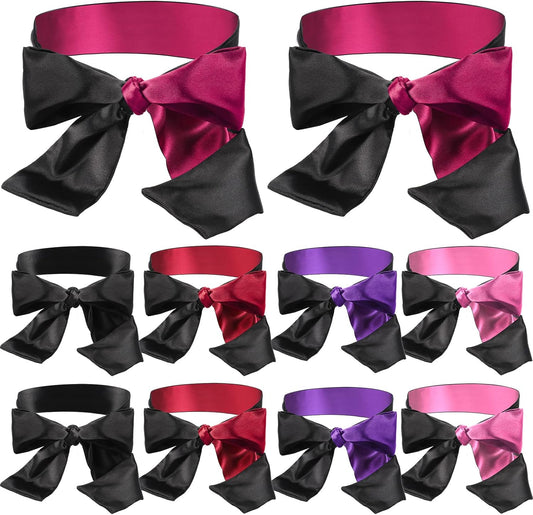 Coume 10 Pcs Satin Eye Mask Blindfold, 150 Cm/ 59 Inch Silk Blindfolds Sleeping Face Cover Blindfold Tie for Party Games, Black Rose Red Purple Pink
