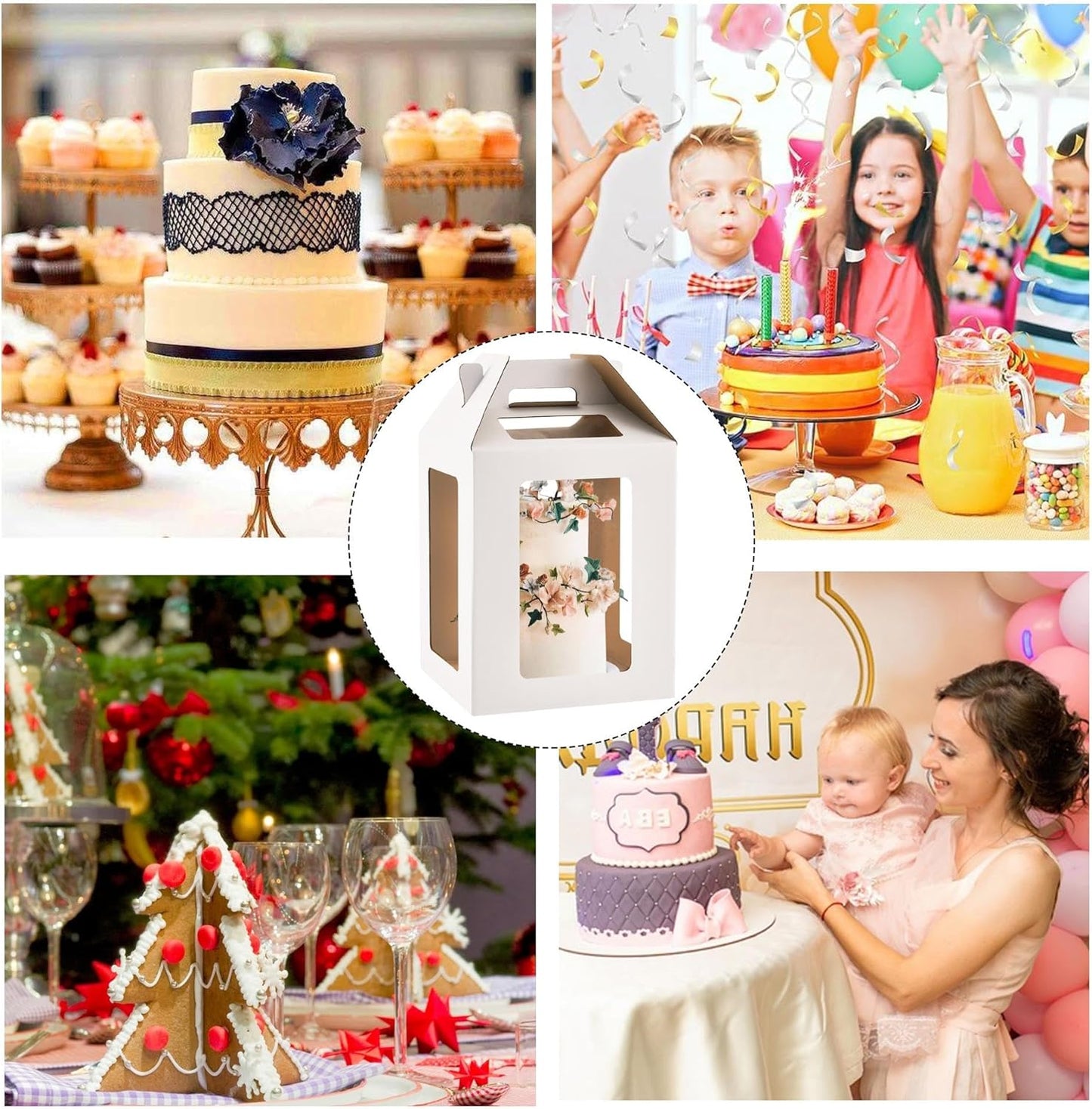 12x12x14 Inch Tall Cake Boxes with windows,10in 12in Tall Cake Carrier, Large Tiered Cake Box,Durable White Bakery Box, Layer Cake Box, large cake box(2pack)