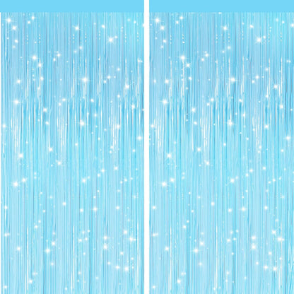 GCB 2Pack Black Metallic Tinsel Foil Fringe Curtains, Black Foil Curtain Backdrop, Photo Booth Props for Birthday Wedding Baby Shower Bachelorette Xmas Celebration Party Decorations Door Streamers