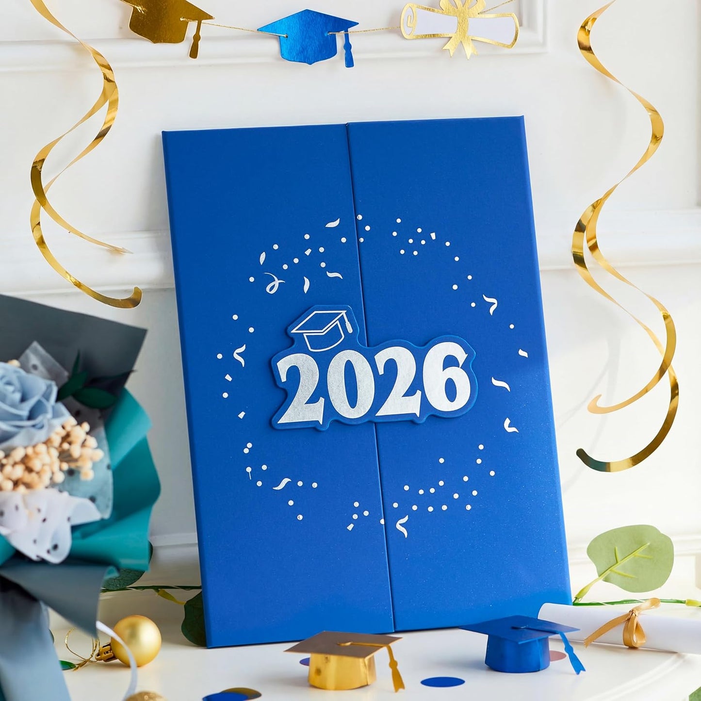 JOYIN 2026 Graduation Guest book Alternative, 12" Blue & Gold Graduation Party Decorations Signature Congrats, Class of 2026 Grad Card for High School College Grad Gift, Party Guest Signing Cardboard
