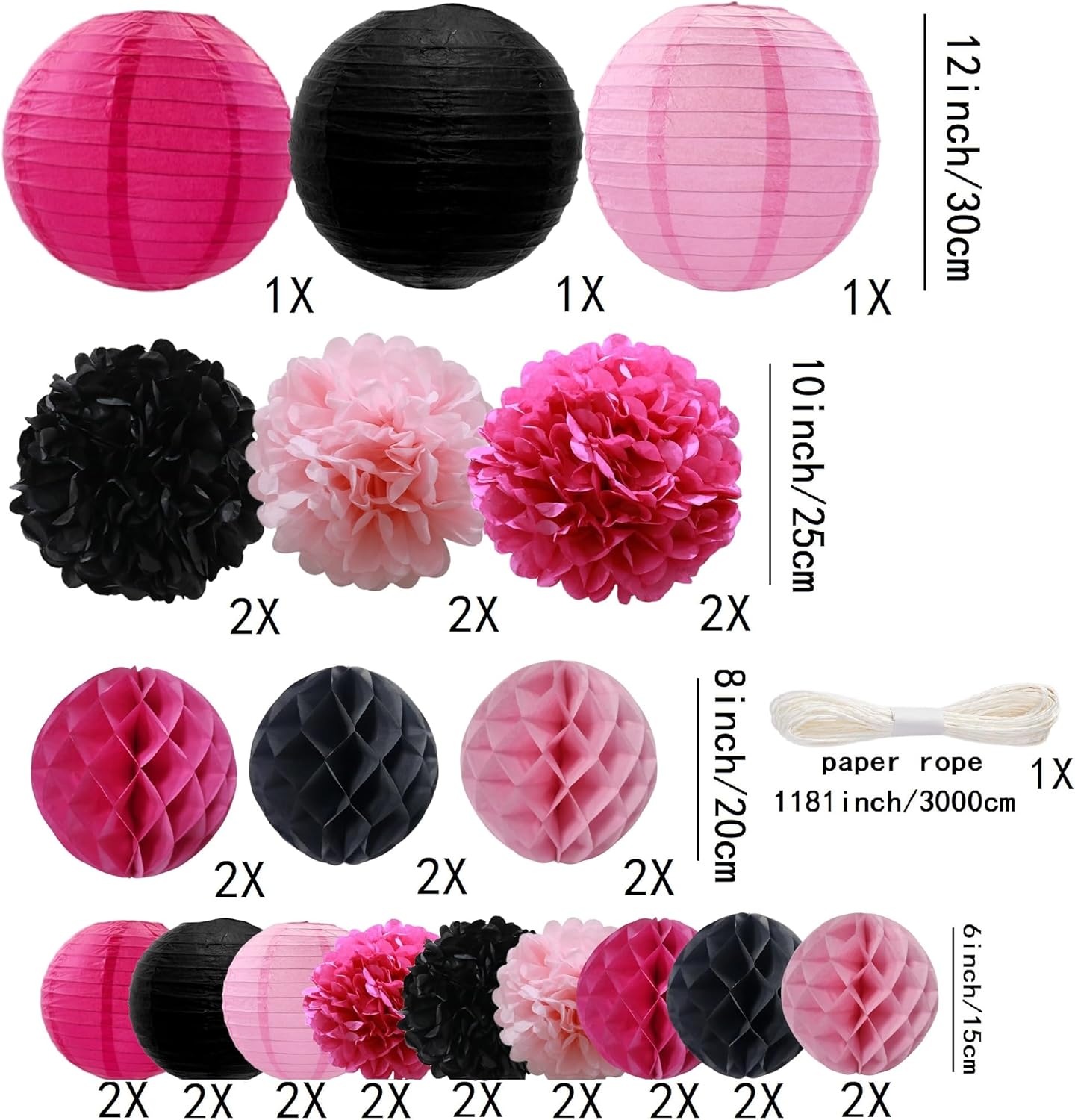 WOLHOWLTD Mermaid Theme Paper Decoration Set - 33 Pcs Paper Lanterns, Pompoms, Honeycomb Decorations for Mermaid Theme, Baby Shower,Wedding Rainbow Birthday Party Home Decoration(Pink Blue Purple)