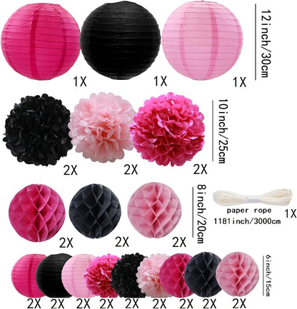 WOLHOWLTD Mermaid Theme Paper Decoration Set - 33 Pcs Paper Lanterns, Pompoms, Honeycomb Decorations for Mermaid Theme, Baby Shower,Wedding Rainbow Birthday Party Home Decoration(Pink Blue Purple)
