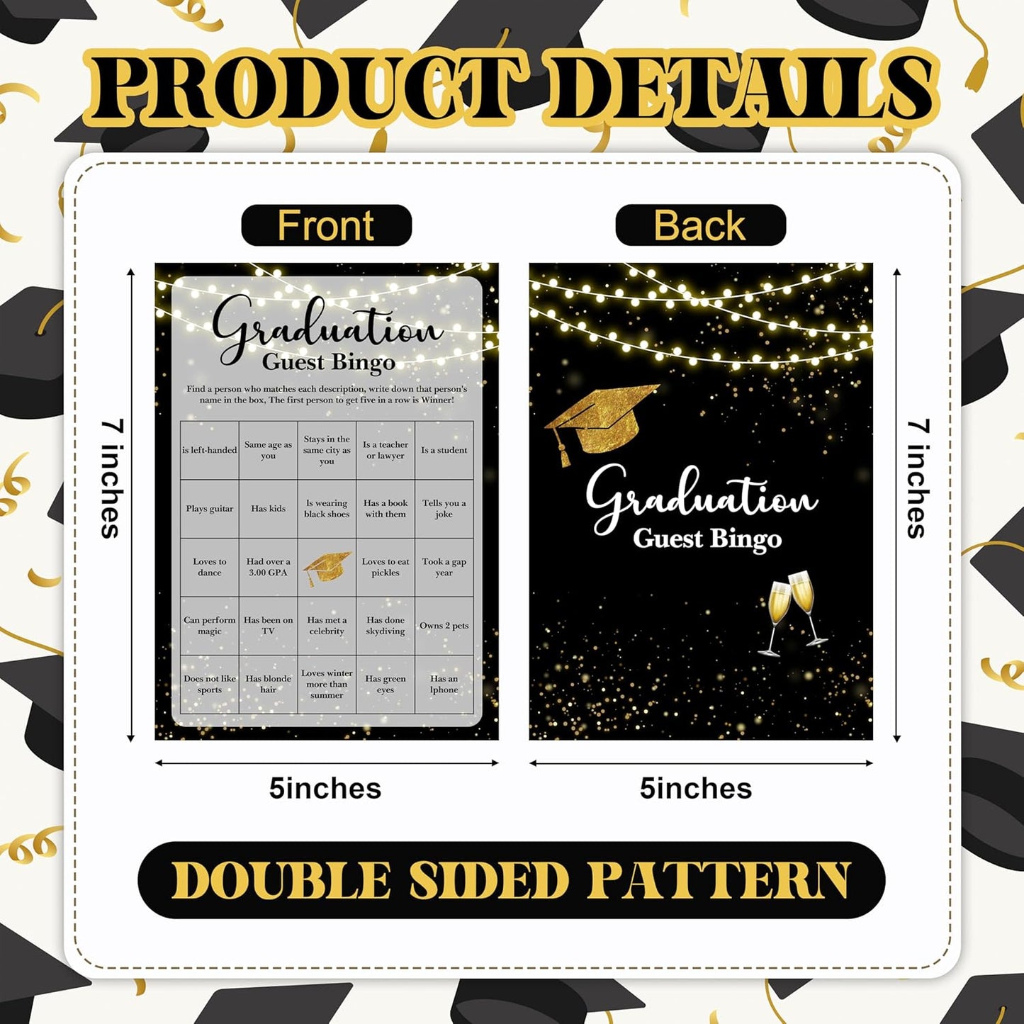 Graduation Games, Black Gold Grad Party Game Cards for Adults, Graduation Guest Bingo Games, Graduation Celebration Party Favors Supplies, 25 Pack (08)