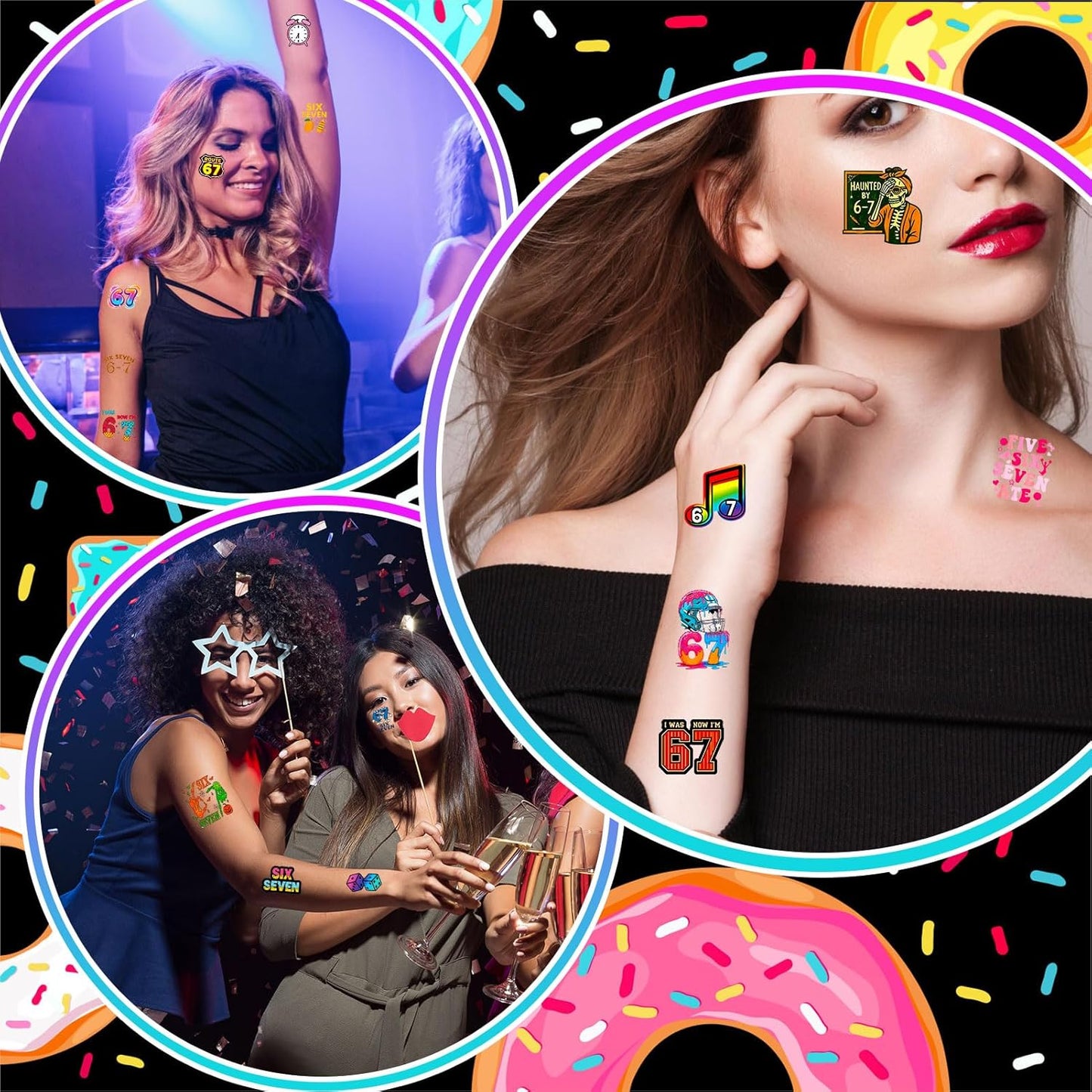 Konsait 40 Pcs Single Sheet Six Seven 67 Temporary Tattoos 67 Decorations Tattoos Stickers Party Supplies for 6 7 Party Favors and 6 7 Birthday Decorations