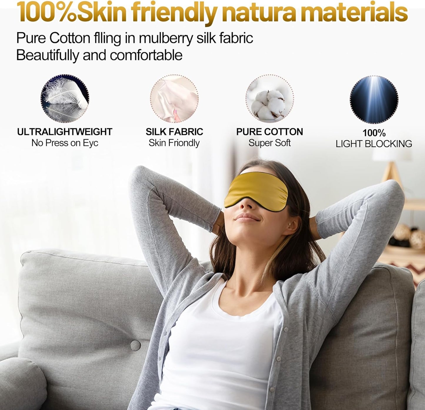 Silk Eye Mask with Adjustable Strap, Satin Blackout Sleeping Mask for Men&Women, Comfortable Blindfold Eyeshade for Night Sleep(Blue)