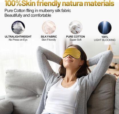 Silk Eye Mask with Adjustable Strap, Satin Blackout Sleeping Mask for Men&Women, Comfortable Blindfold Eyeshade for Night Sleep(Blue)