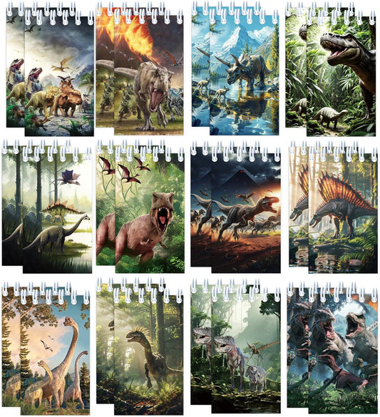 24PCS Realistic Dinosaur Party Favors Dinosaur Notebook, Dino Small Notepads for Forest Dinosaur Dino Birthday Decoration Prehistoric Jurassic Forest World Theme Party Gift Favor Supplies