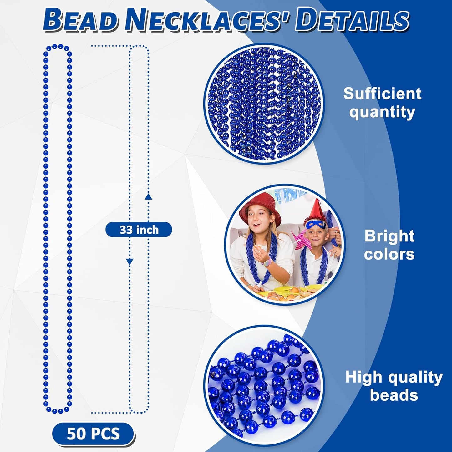 EOBOH 144PCS Mardi Gras Beads, Metallic 12 Kinds Bead Necklace Party Supplies, 33" Mardi Gras Necklace Costume Stuff, Festival Parade Throw Accessories for Wedding Birthday Celebrations Decorations