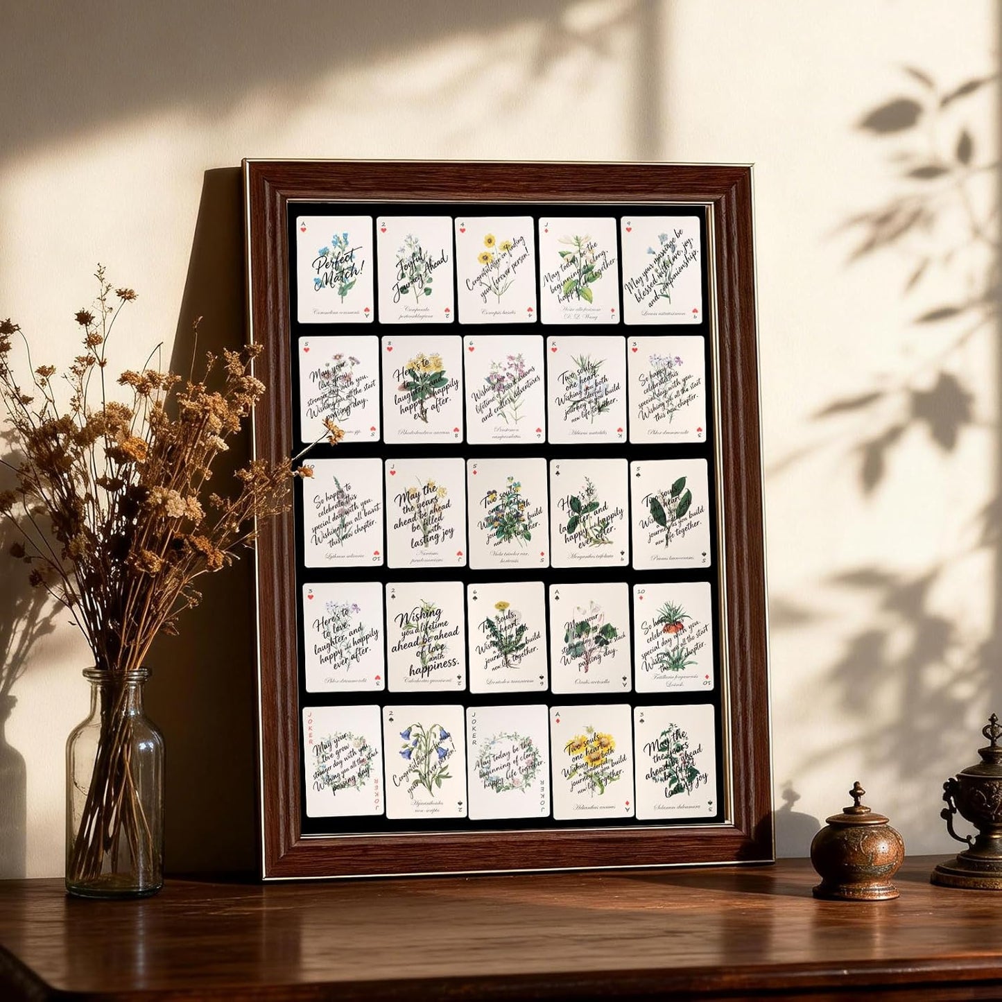 54 PCS Personalized Wedding Guest Book Alternative, Floral Wedding Guest Playing Cards Set with Wooden Openwork Storage Box, Wildflower Wedding Book Ideas, Guest Card Deck for Wedding Bridal Shower