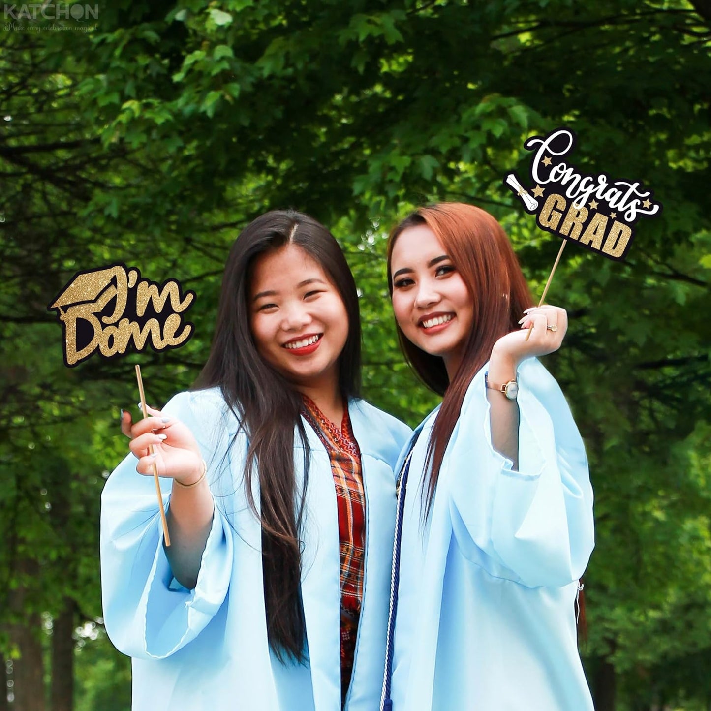 Graduation Decorations 2026 | Glitter Graduation Photo Props 2026 - Pack of 34 | Black and Gold Photo Props | Grad Photo Props for Congrats Grad Decorations | Graduation Party Decoration, KatchOn