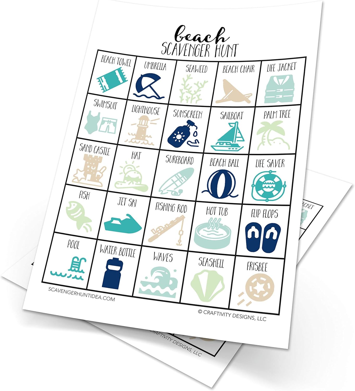 Beach Scavenger Hunt Games for Kids, Outdoor or Indoor, Birthday Party, Road Trip, Travel Activities, Includes 10 Dry Erase Markers and Cards, Family Game Night